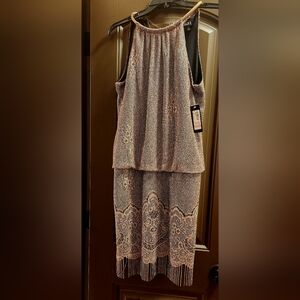 Womens Gold Lace Lined Cocktail Dress